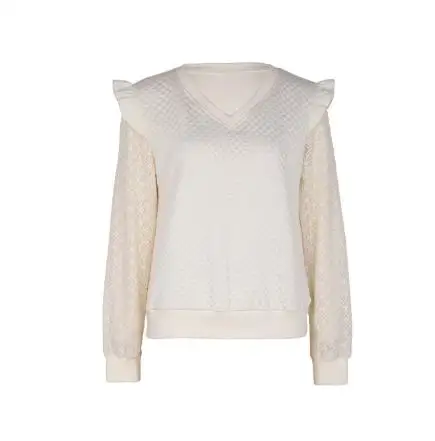

Woman Blouse 2025 Spring New Solid Color Fashion Ruffles Patchwork Lace Casual Round Neck Long Sleeve Texture Pullover Top