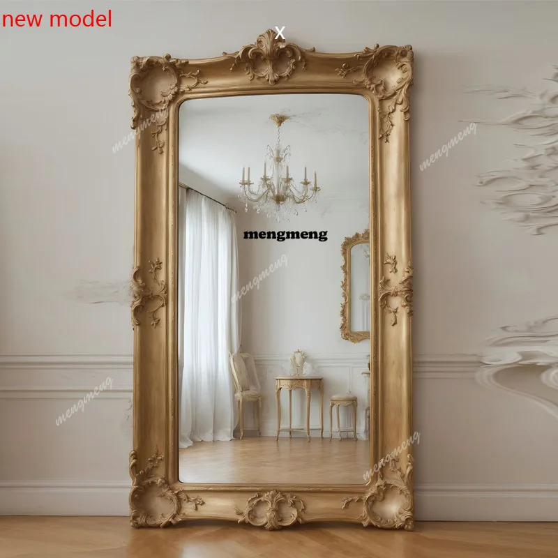 

H134French retro frame carved atmospheric floor mirror clothing store full body bedroom fitting mirror