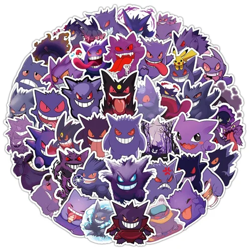 보라색 귀여운 Gengar 장식 휴대폰 케이스, 물컵 스케이트보드 컴퓨터 방수 스티커, 53 개 신제품