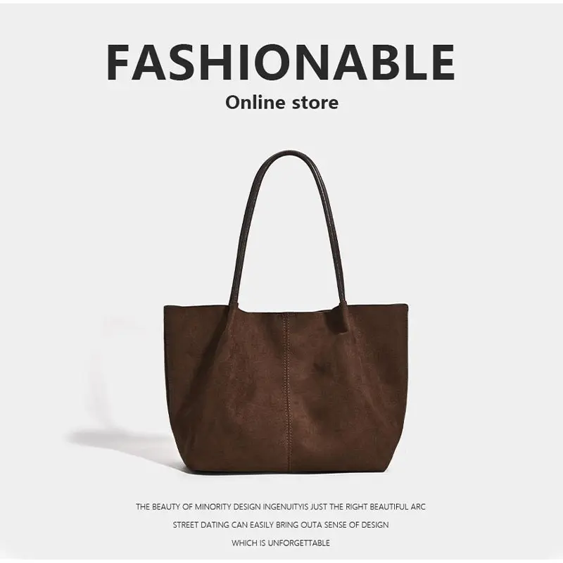 Unterarm-Umhängetasche aus Wildleder mit passender Geldbörse, große Kapazität für Damen, Alltags-Pendler-Einkaufstasche, einfarbige Vintage-Handtasche für Damen – Detail 1