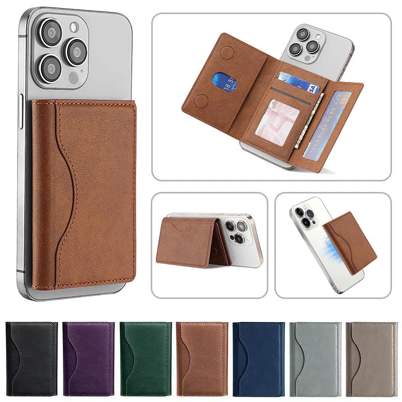 Short Card Holder Suitable for Mobile Phone Back Sticker Wallet Card Holder magsafe Magnetic Suction Leather Holder for iPhone