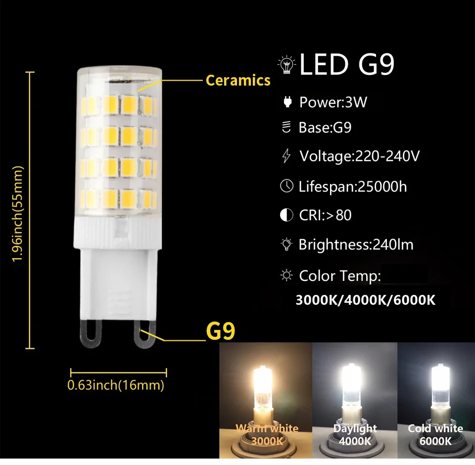 10 قطعة/الوحدة LED لمبة G9 Mini 3 واط AC220V خالية من الوميض الضوء الأبيض الدافئ يمكن أن تحل محل 20 واط 50 واط مصباح هالوجين مناسبة لمصابيح الكريستال