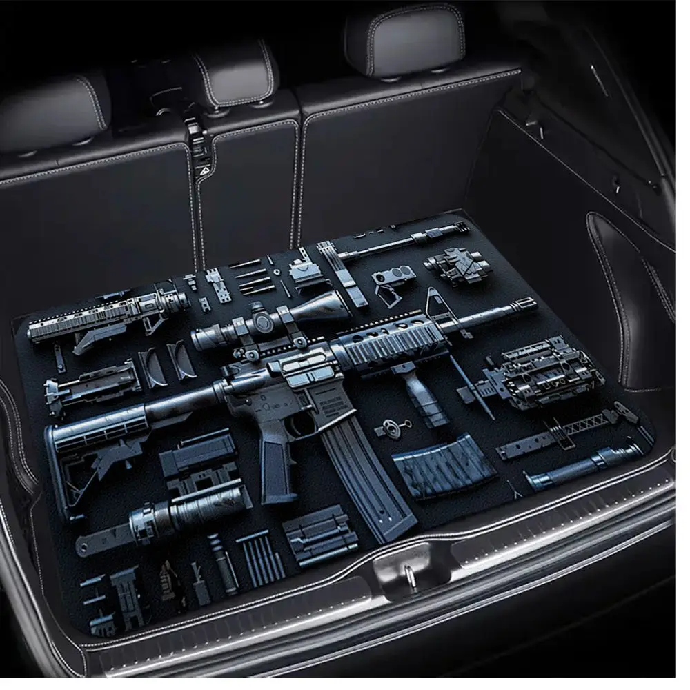 1pcs Car Trunk Mat Guns Print Universal Durable Cargo Liner Easy Clean All-Season Auto Liner Interior Accessories For SUVs