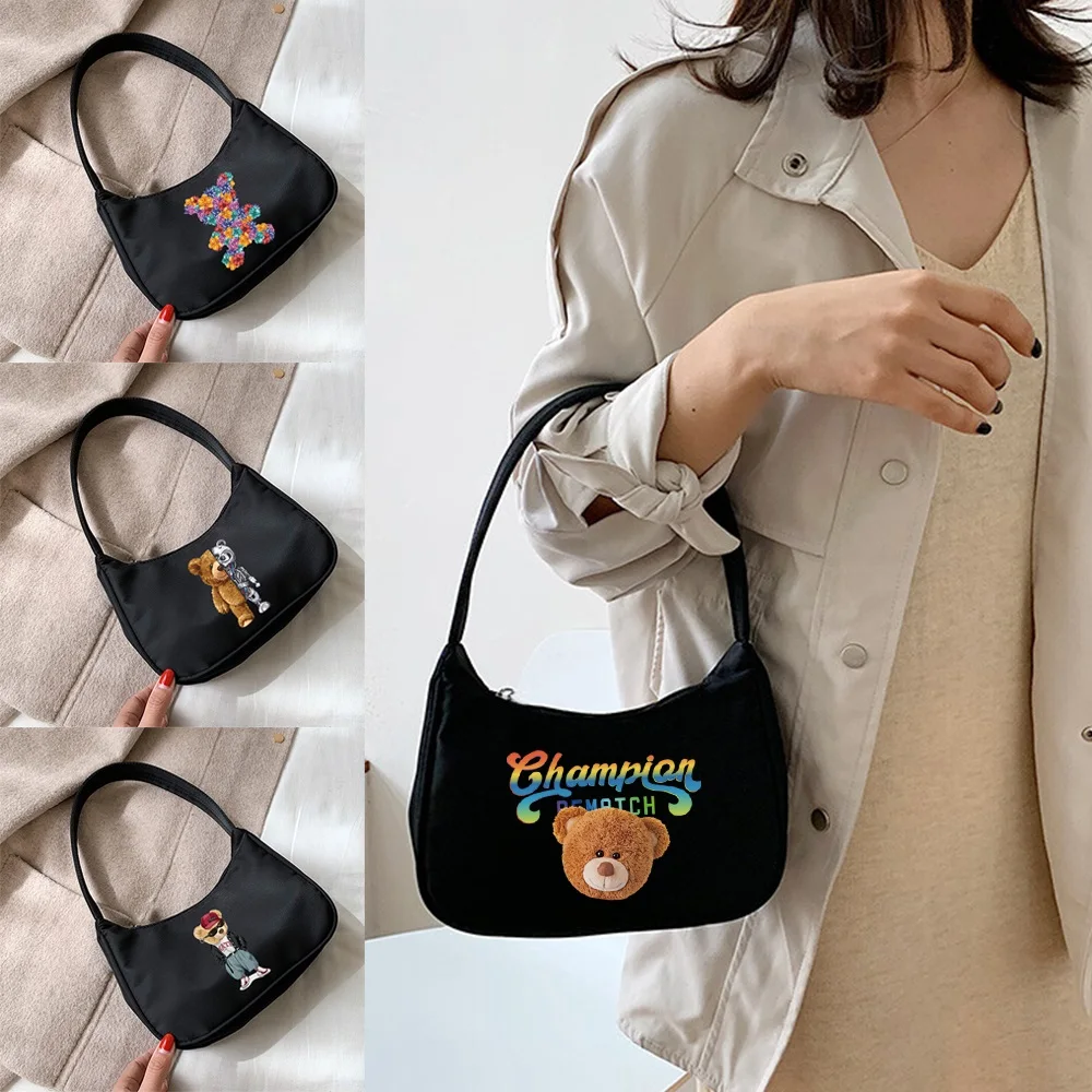 2022 Women's Mini Underarm Bags Fashion Street Handbag Small Bag Bear Printi Casual Underarm Bag Shopping Hobo Shoulder Bags