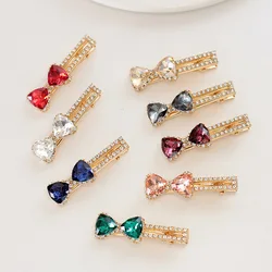 New Korean Blue Crystal Bowknot Zircon Alloy Slotted Hairpin Vintage Edge Clip Bang Hairpin Elegant Women's Fashion Hairpin