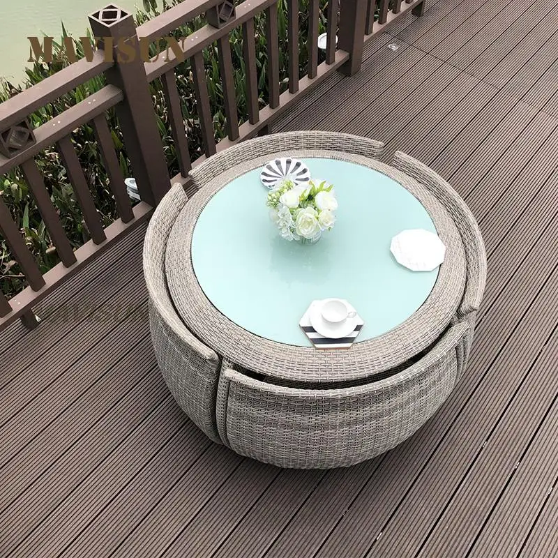 Outdoor Modern Rattan Chair And Table For External Balcony Exterior Patio Terrace Minimalist Household Furniture Set