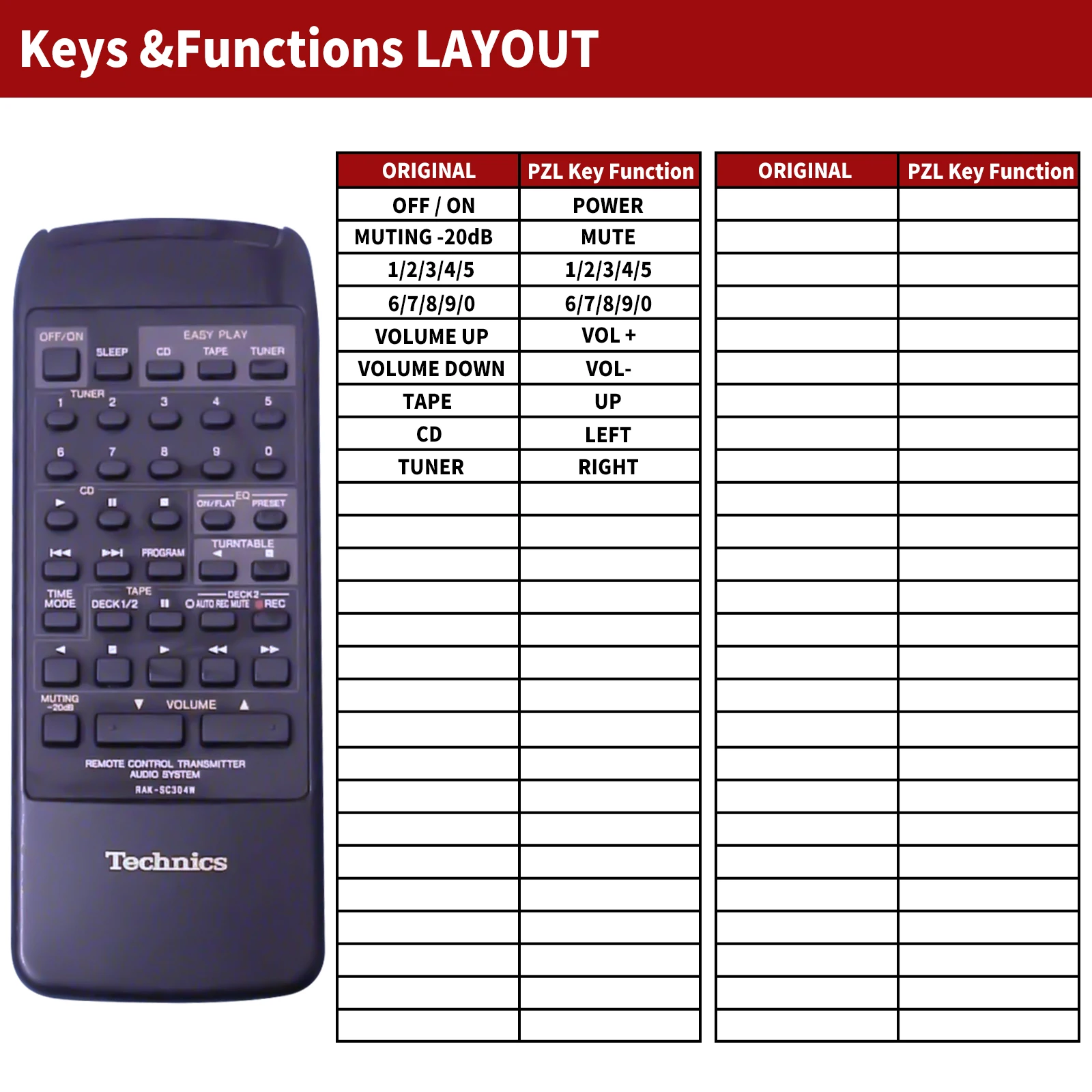 Remote control RAK-SC304W for Technics SU-X102 SUX102