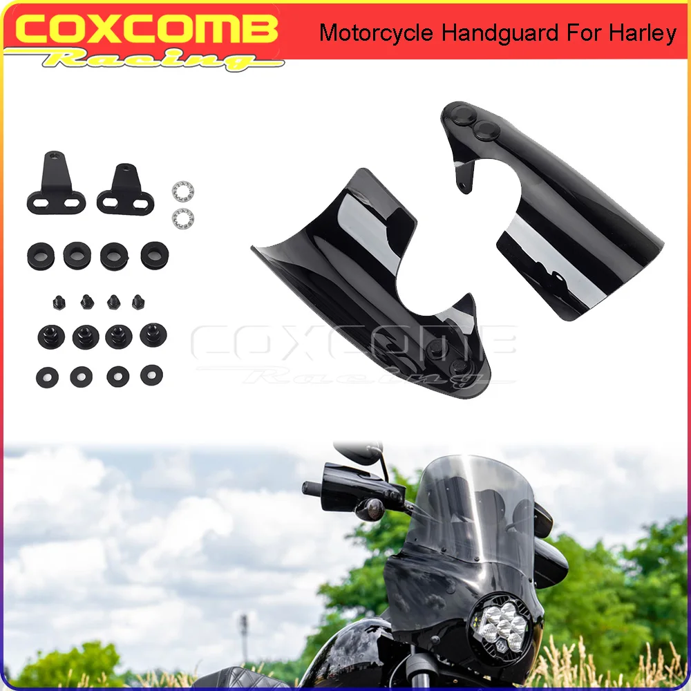 For Harley Touring Road King Black Plastic Left Right Handguard Aluminum Bracket Support Custom EFI FLHRS Hand Cover Guard 