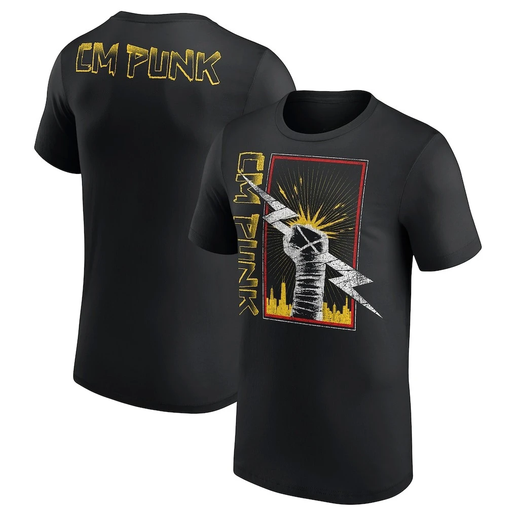 Cm Punk Lightning Fist Grafik T-Shirt 2026 Sommer Herren 100% Baumwolle Schwarz Übergroßes Wrestling Vintage Streetwear Oberteil