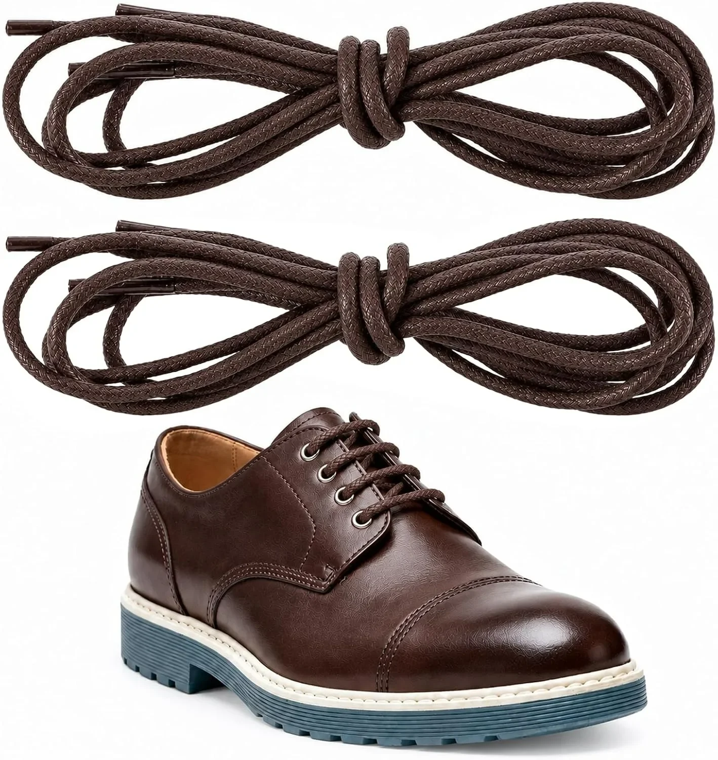 2 Pairs Dress Shoe Laces for Men Replacement Shoe Strings Formal Business Shoes Strings for Men Waxed Shoelace