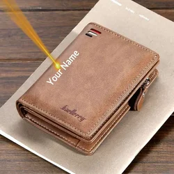 Fashion Men Wallets Name Engraving Zipper Card Holder High Quality Male Purse PU Leather Coin Holder Wallet Carteria