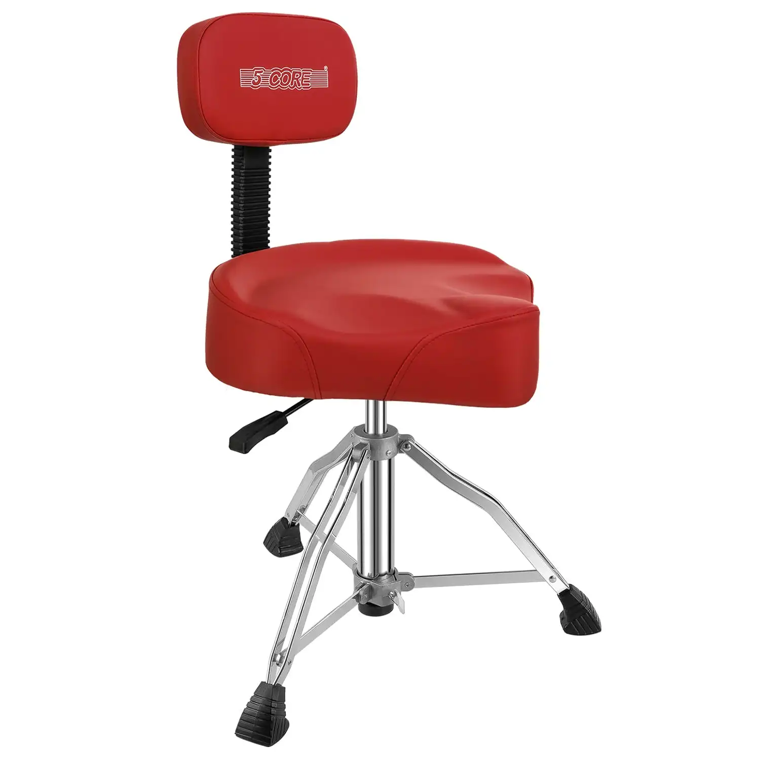 

5Core Drum Throne 4" Cushion Padded Stool w Backrest Airlift Height Adjustable Chair w 441Lb Capcity DS CH RED REST-LVR