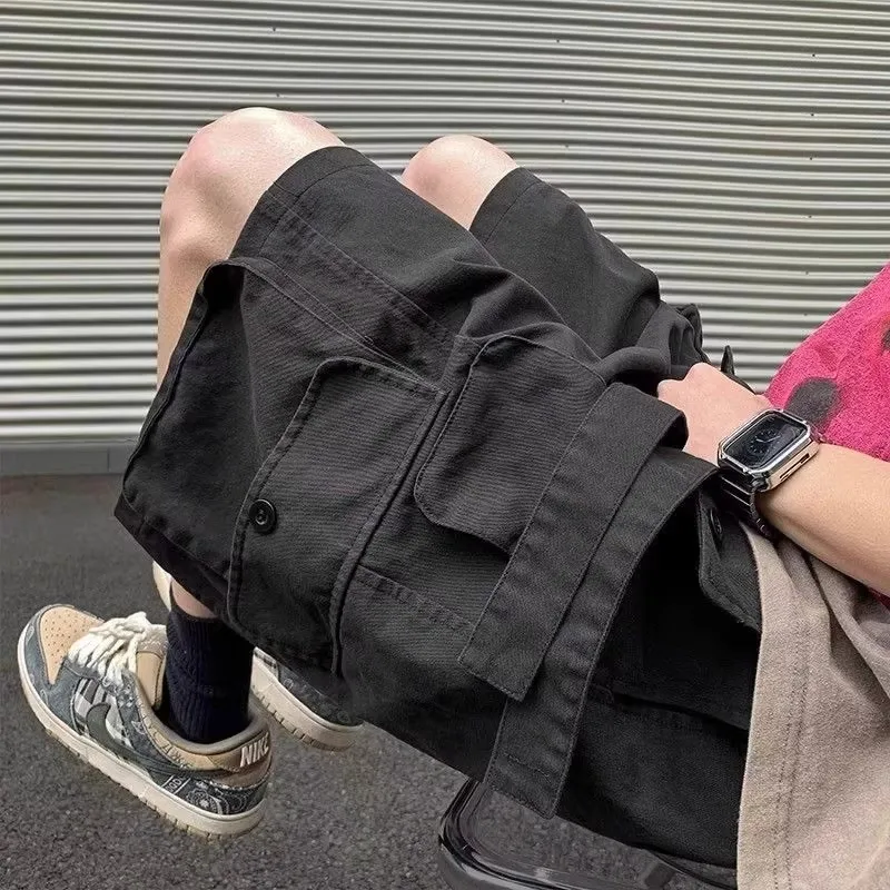 

Мужские летние повседневные шорты больших размеров (до 300 фунтов), свободного кроя, с широкими штанинами, средней длины, дышащие, с эластичным поясом, в рабочем стиле