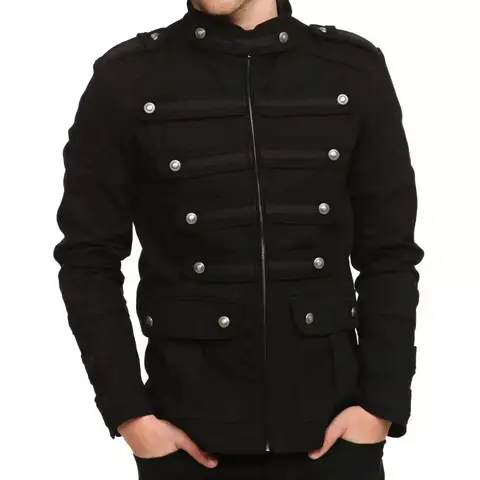 Men’s Black Gothic Steampunk Vintage Military Parade Guard Uniform Band Jacket