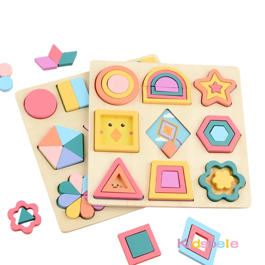 Drewniana zabawka edukacyjna 3D do dopasowywania kształtów geometrycznych, Montessori, kolorowa, DIY, układanka, rozwijająca inteligencję logiczną, gra graficzna na przyjęcia dla dzieci.