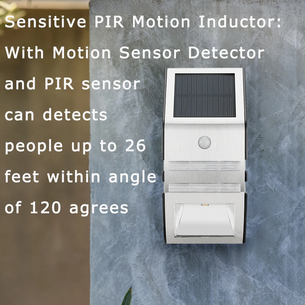 Solar Power Outdoor LED Wall Lamp PIR Motion Sensor Auto Control Waterproof IP65 For Garden Fence Yard Patio Decoration