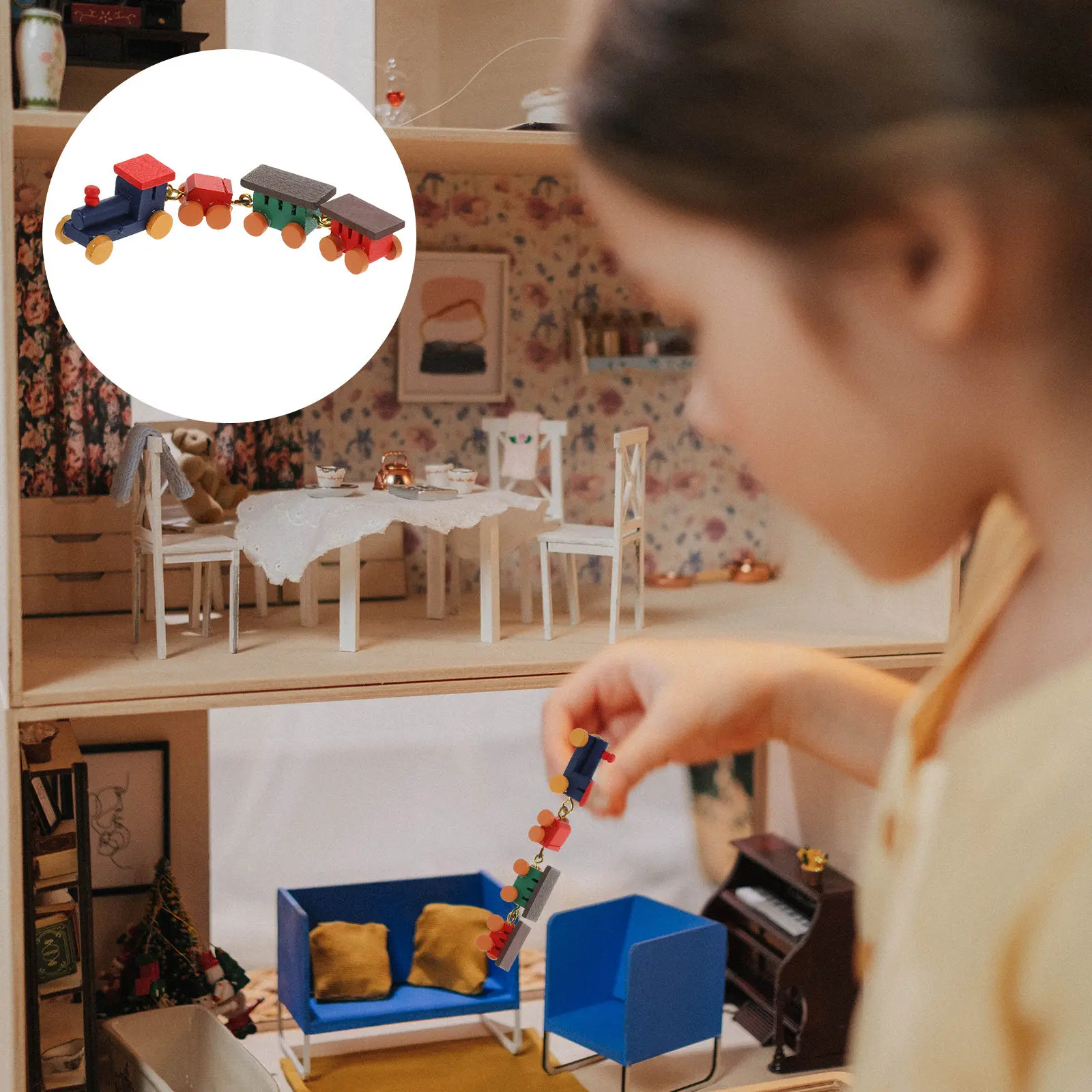 

Mini Train Wooden Decor for Dollhouse Home Decor Office Hotel Bar Kindergarten Display Exquisite Workmanship Safe Smooth Edges