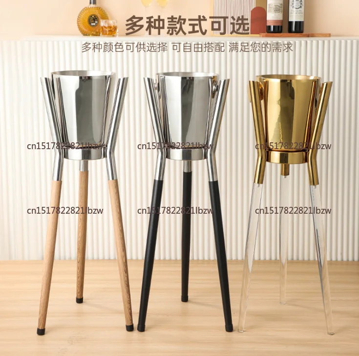 Stainless Steel Ice Bucket Vertical Light Luxury Champagne with Shelf Set Bar Household Ice Red Wine