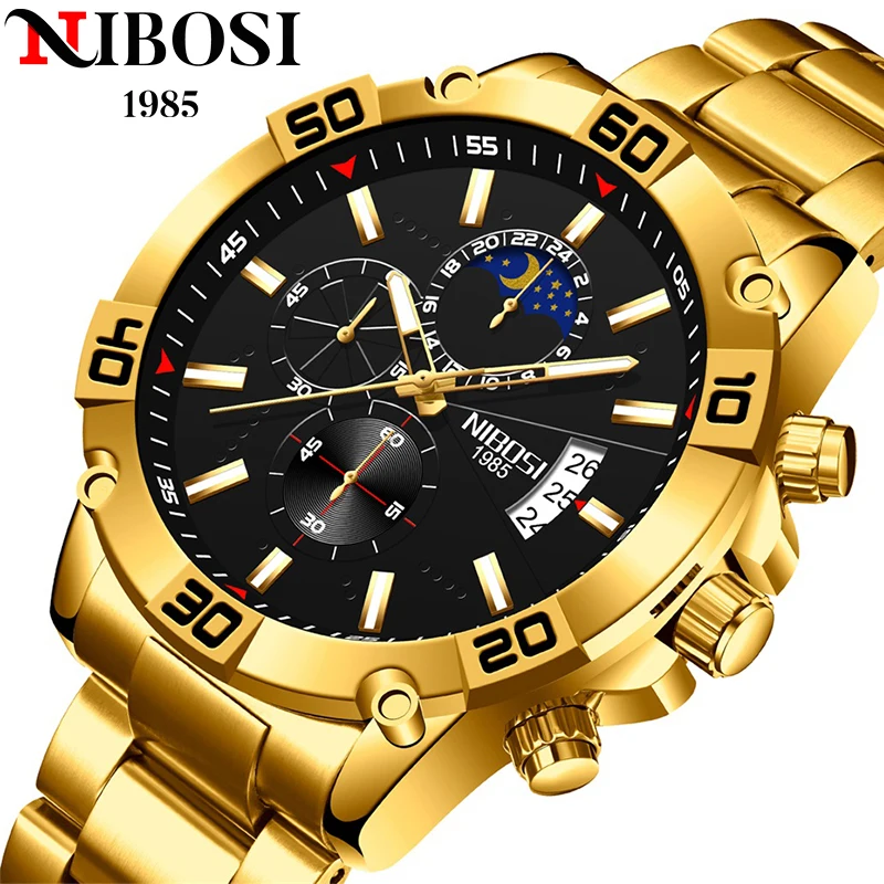 

NIBOSI Relogio Watch For Men Brand luxury Clock Sports Chronograph Waterproof Gold Quartz Watches Mens Relogio Masculino