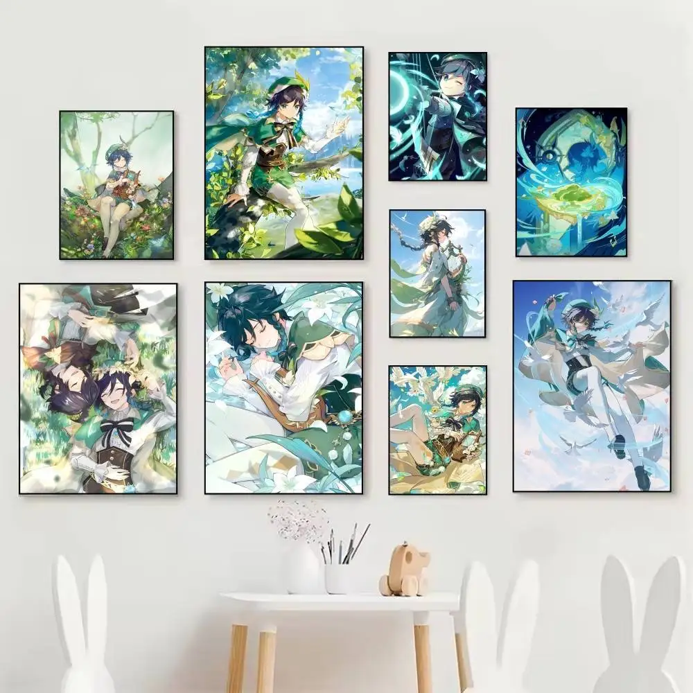 Game Genshin Impact Venti Posters Fancy Wall Sticker for Living Room Bar Decoration Wall Decor