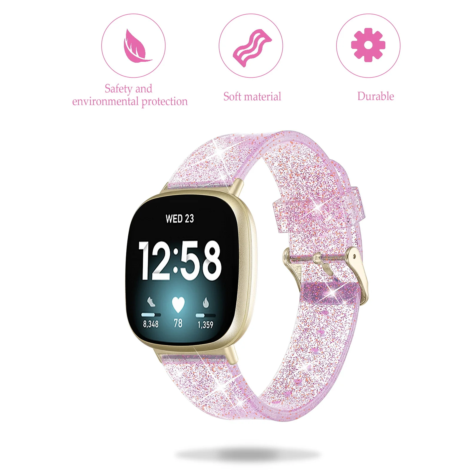 

3 Glitter Watch Band Bling Silicone Replacement Strap Adjustable Durable Comfortable Watch Accessory