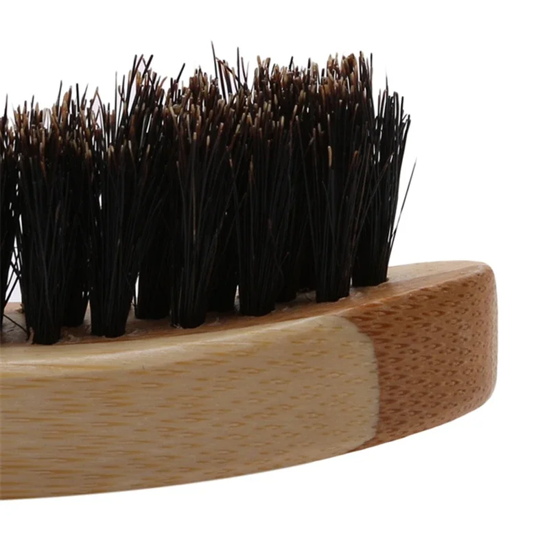 17*2cm Men Boar Hair Bristle Beard Brush Shaving Comb Face Massage Handmade Yellow Mustache Brush Care