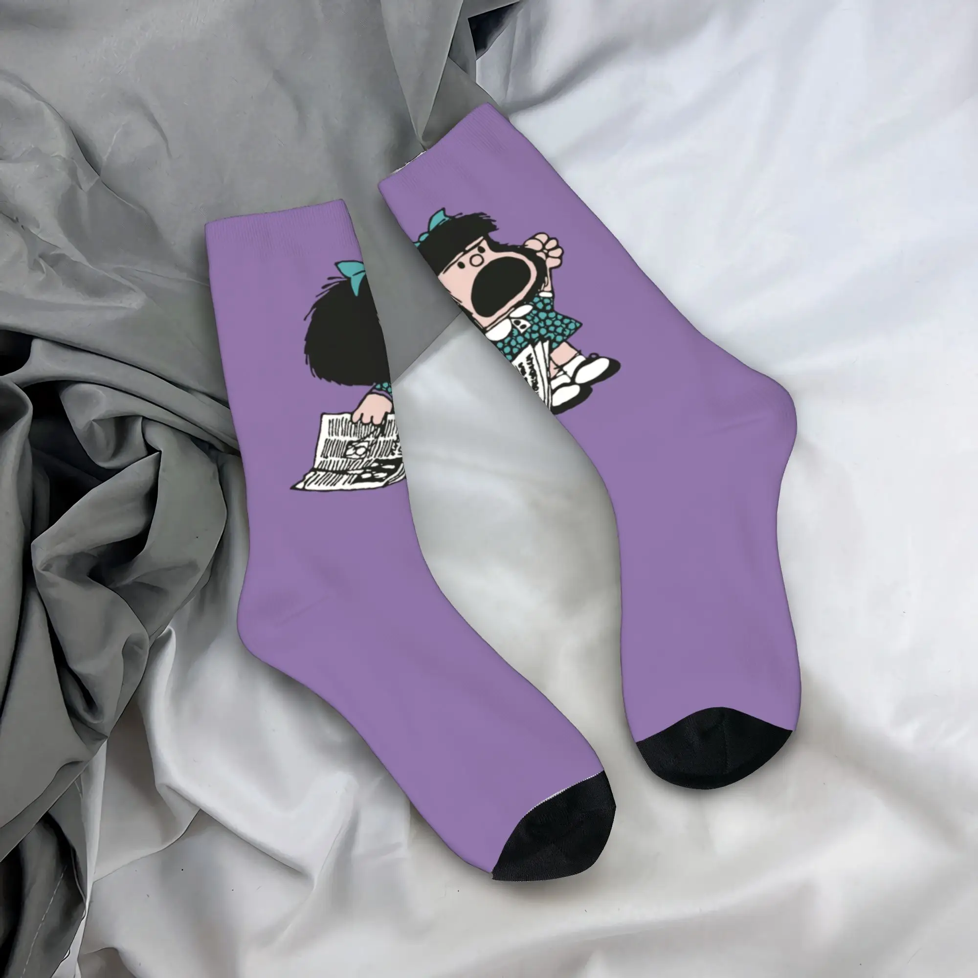 

Custom Cute Men's Mafalda Protesting Dress Socks Unisex Comfortable Warm 3D Print Classic Cartoon Crew Socks