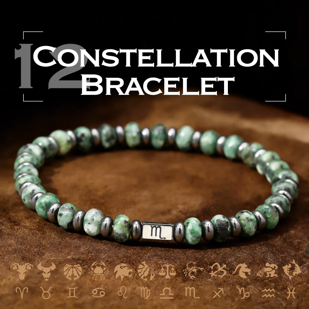 Natural Stone Black Gallstones Energy Stone Yoga Bracelet for Boys and Girls 12 Constellation Bracelet Taurus Leo Aries