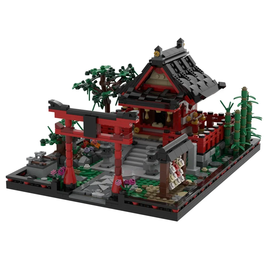 وحدات بناء معمارية MOC-Japanese ، نموذج مزار شنتو صغير ، طوب معبد ، منظر شارع ، لعبة الأضرحة ، هدية للأطفال