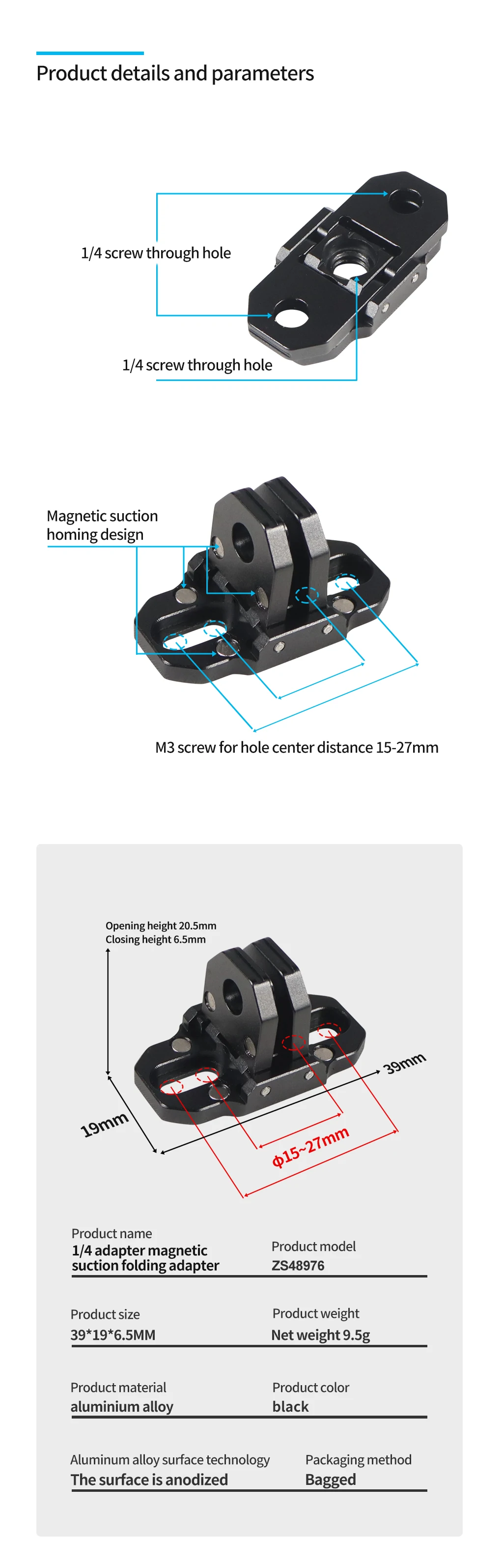 Stativ Mount Adapter Faltbare Magnetische Einbeinstativ Stick Basis 1/4 "Loch Aluminium Legierung für Insta350 DJI GoPro Action Kamera Käfig Rig – Detail 17