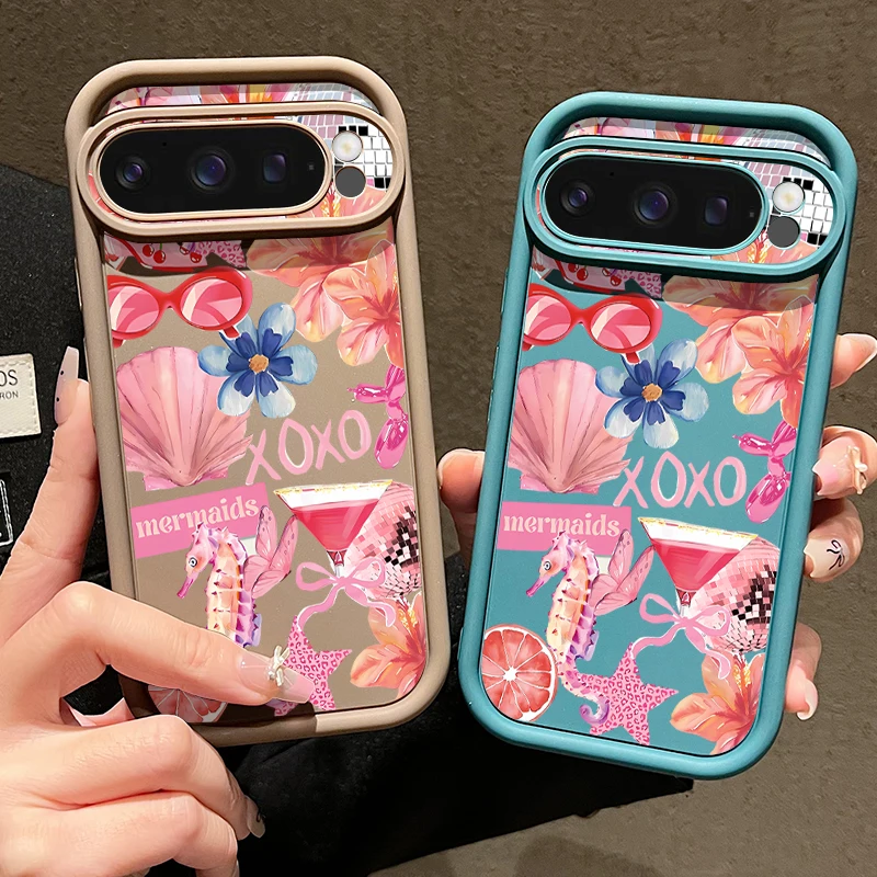 

Противоударный чехол для телефона Google Pixel 10 9 8 7 Pro 9A 8A 7A Pixel 9 10 Pro XL с рисунком розовых морских существ, однотонный мягкий чехол