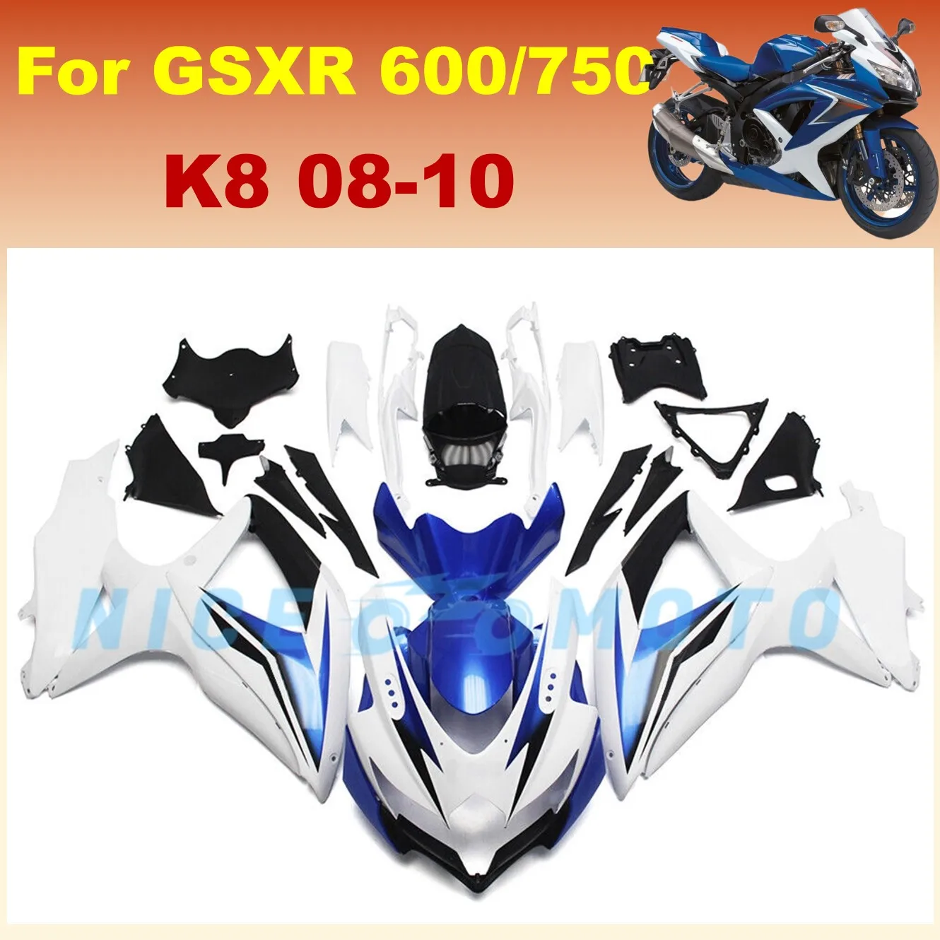 High Quality Motorcycle Aftermarket Parts Fairing Kits For SUZUKI 2008 2009 2010 GSXR600 750 08 09 10 K8 gsxr750 600 Clean Blue