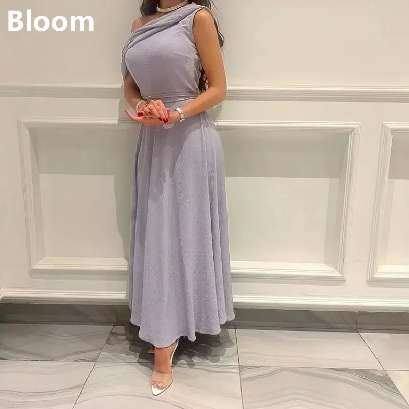 

Elegant Party Dresses For Women 2024 Oblique Shoulder Ruffle Chiffon Ankle-Length A-Line Homebacking Dress