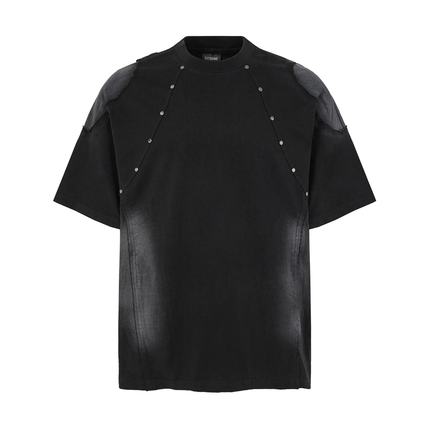 Men's Fashion Loose Fit Vibe Style Hip Hop T Shirt With Rivets High Street Washed Vintage Y2K Tees Summer Short Sleeve Tops