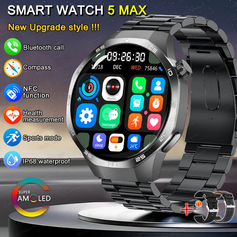 2025 New For Huawei Xiaomi GT5Pro Smart Watch Men NFC GPS Tracker Sapphire AMOLED Screen Heart Rate Bluetooth Call SmartWatch