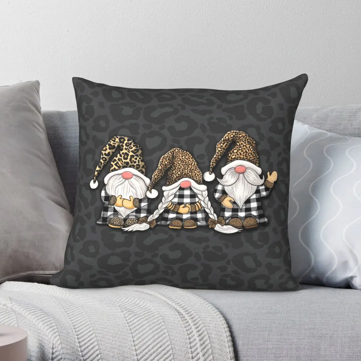 Christmas Gnome Square Pillowcase Polyester Linen Velvet Printed Zip Decorative Throw Pillow Case Home Cushion Case Wholesale
