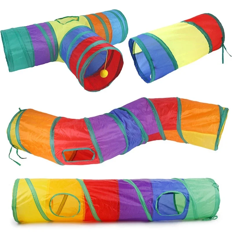 Túnel de gato dobrável com bola, brinquedos pet tubo para cachorro, forma de S, filhote interativo, 5 vias, grande