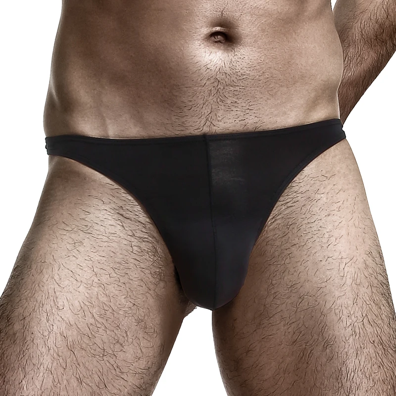 Men's Low-Waist Pure Color U-Convex Elastic Tight Sexy T-Panties Ice Silk Slippery Butt-Revealing Thong Breathable T-Pants