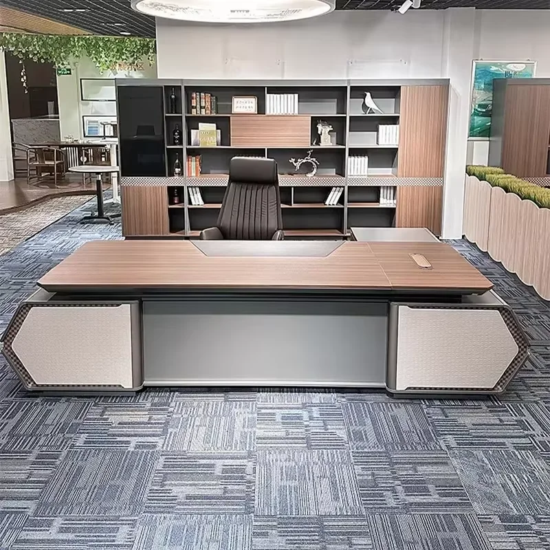 Bureau de direction robuste marron, design esthétique, luxe moderne, avec tiroirs, grand format, pas cher, Mesa De Escritorio, mobilier de bureau