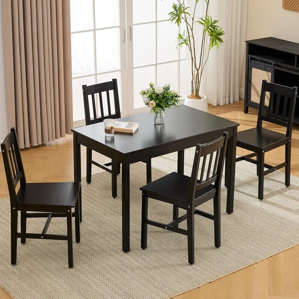 5 Piece Dining Table Set Wood Rectangle Compact Kitchen Table Set Dining Table Set for 4with Slatted Back Chairs for Dining Room