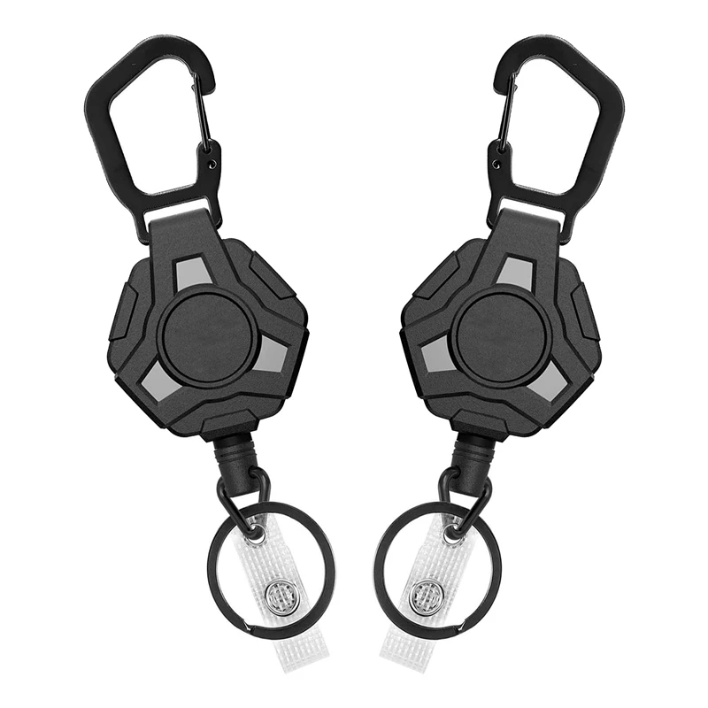 4 pacotes de chaveiro retrátil resistente, carretéis de crachá retráteis, suporte de crachá com mosquetão, cabo de aço revestido de 31,8 polegadas