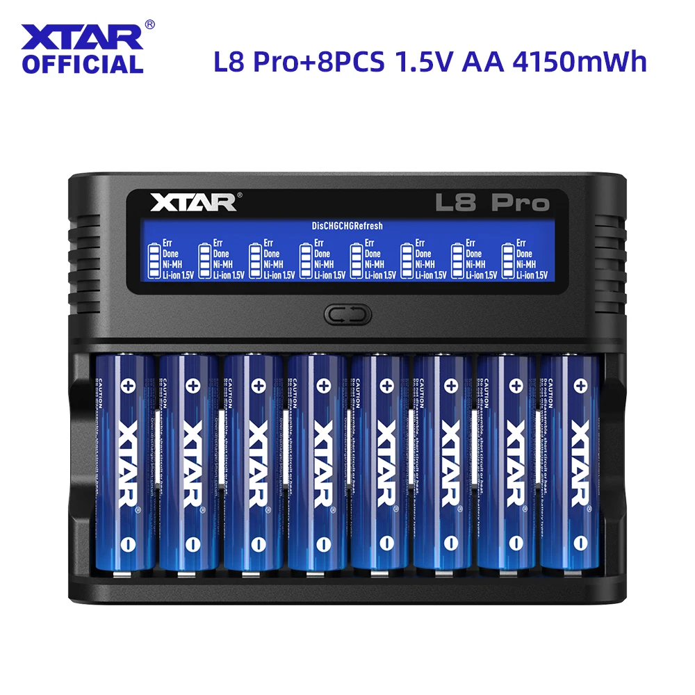 XTAR L8 Pro 8-Slot Combo: 8×AA 4150mWh or AAA 1620mWh 1.5V Li-ion Battery 0V Activation Dual Repair Modes USB-C Fast Charging