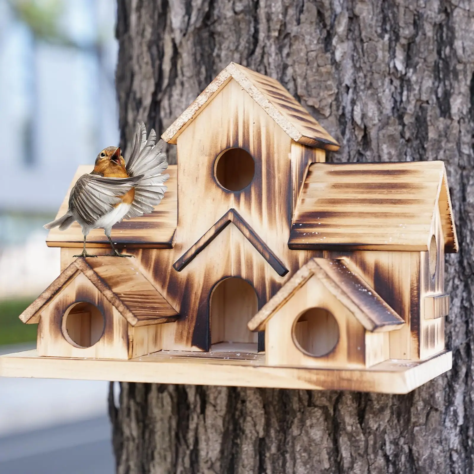 1pc Wooden Bird's Nest Creative Countryside Outdoor Parrot Bird House Villa Style Garden Backyard Balcony Bird Feeder Ornament