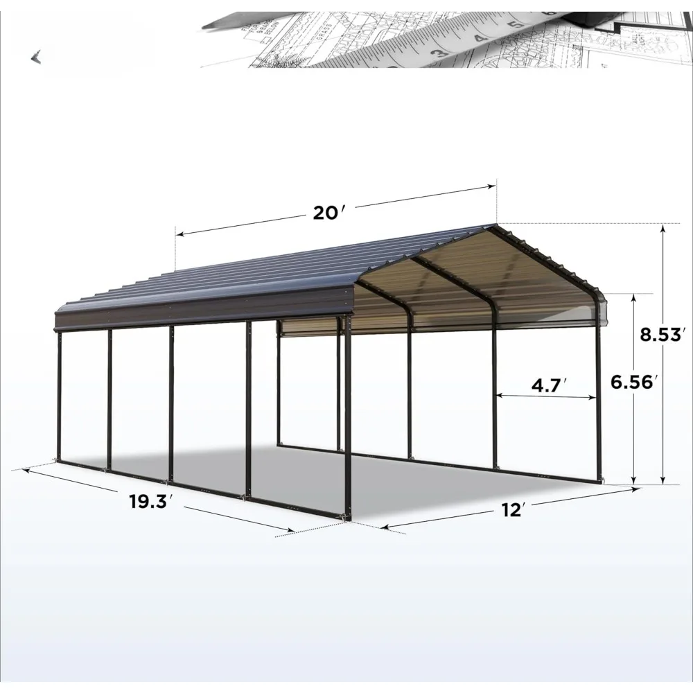 12 X 20 Ft Carport Metal Carports with Galvanized Steel Roof, Sturdy T for Cars, Boats, and Tractors,Heavy Duty Metal Carpor