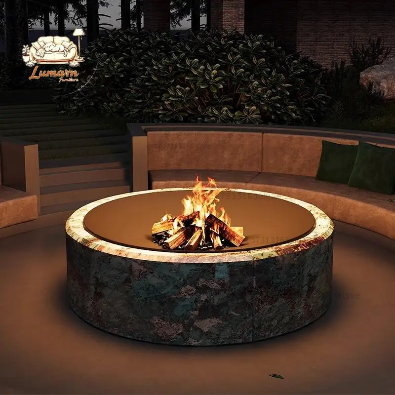 High-end custom outdoor round fireplace indoor alcohol real fire heating stove villa living room fireplace waterproof fireplace