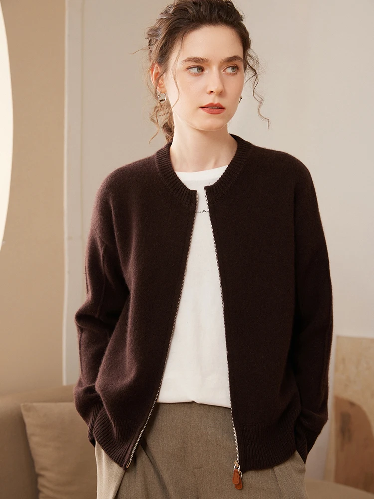

MEETCC Women's Cashmere Sweater Jacket Baseball Collar Zipper Cardigan Thick Warm Cashmere Knitwear Autumn Winter Female Tops