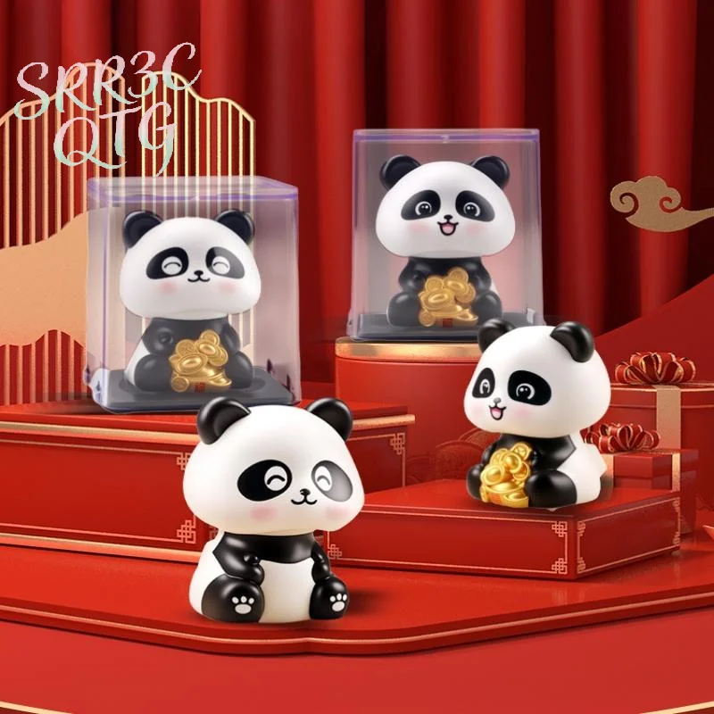 1Pcs Solar Energy Panda Doll Lucky Car Decoration Cute Shaking Head Panda Figure Ornament Collection Model Creative Gifts