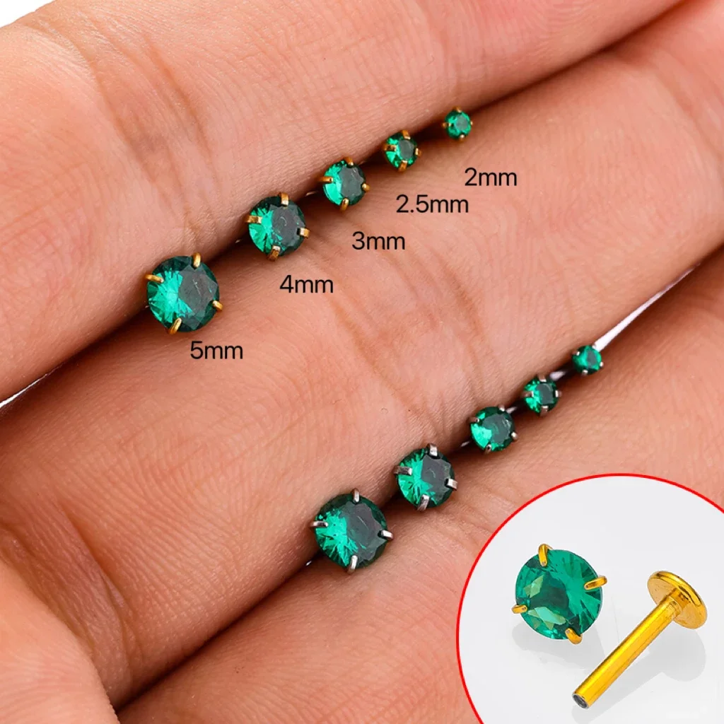 1PC Classic 16G Surgical Steel Green Zircon Lip Labret Piercing Helix Cartilage Earring Lip Stud Ring Piercing Jewelry