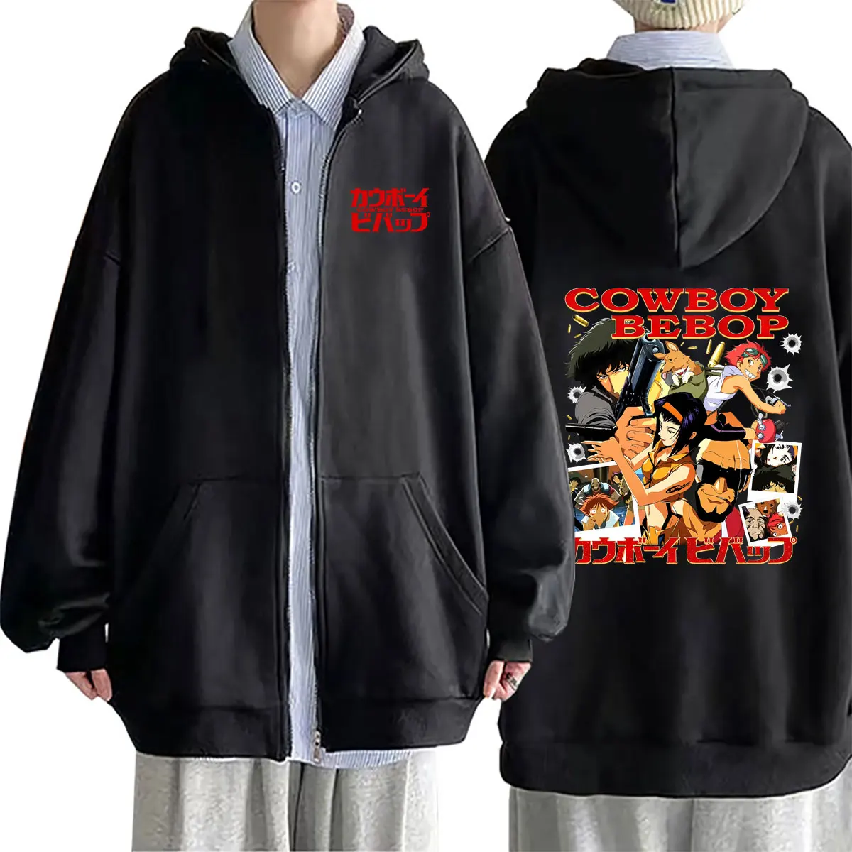 Anime Cowboy Bebop Zipper Hoodie Spike Spiegel Faye Valentine Graphic Zip Up Hoodies Men Women Manga Fashion Brand Streetwear
