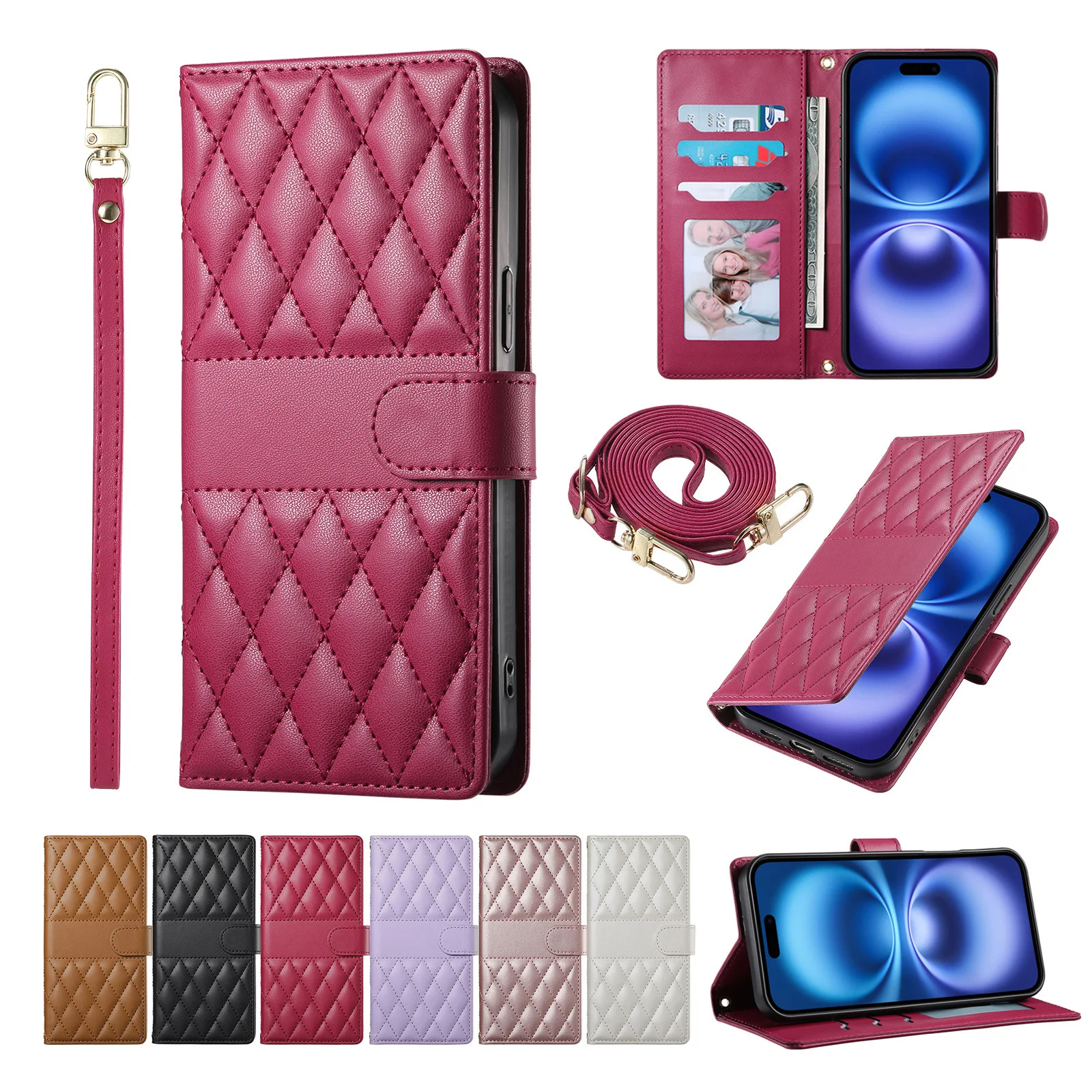 Diamond Lanyard Leather Flip Case For Honor X9D X9C X8C X9A X6A X9B X8B X6B Magic 7 5 Lite Phone Bag 3 Cards Anti Drop Cover